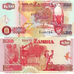 Zambia 50 Kwacha 1992 P#37b ÇİL/UNC Kağıt Para