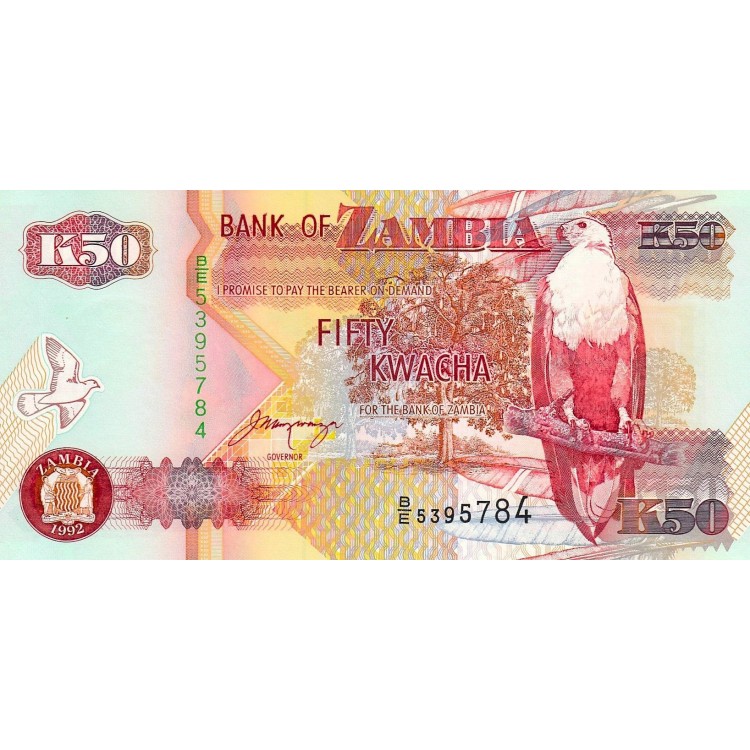 Zambiya 50 Kwacha 1992 P#37b ÇİL UNC kağıt para