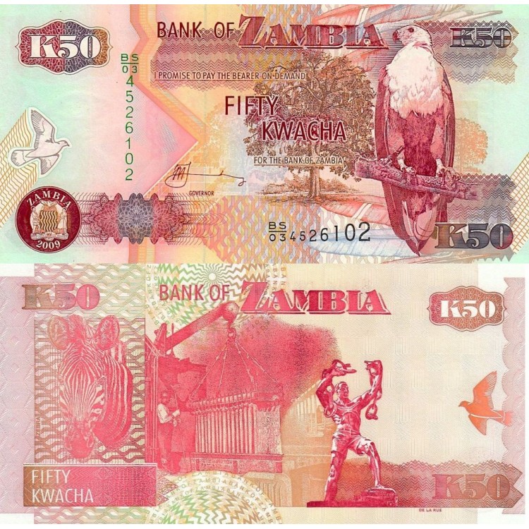 Zambiya 50 Kwacha 2009 P#37h ÇİL/UNC Zambiya 50 Kwacha 2009 P#37h ÇİL UNC kağıt para