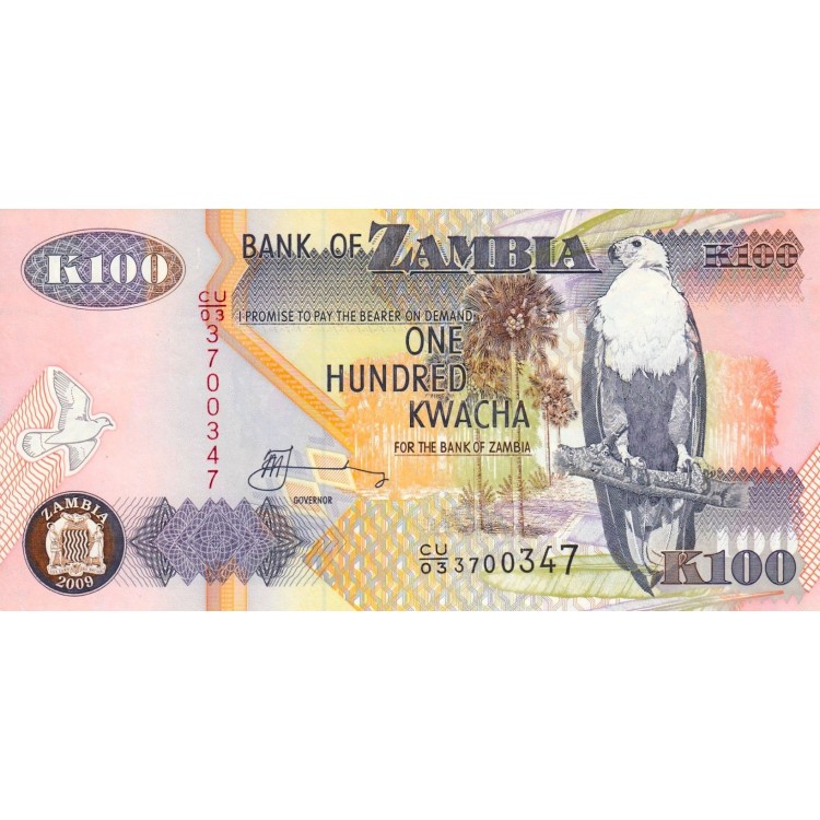 Zambiya 100 Kwacha 2009 P#38h ÇİL UNC kağıt para