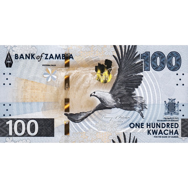 ZAMBİA 100 KWACHA 2024 HYBRİD, P#65, ÇİL, ESKİ YABANCI KAĞIT PARA