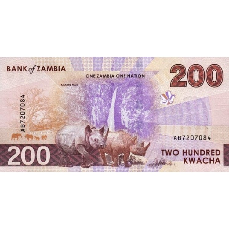 ZAMBİA 200 KWACHA 2024 HYBRİD, P#66, ÇİL, ESKİ YABANCI KAĞIT PARA