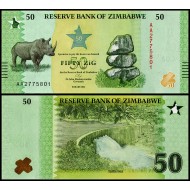 Zimbabwe 50 ZiG 2026 P#117 Gergedan Tasarımlı ÇİL Banknot