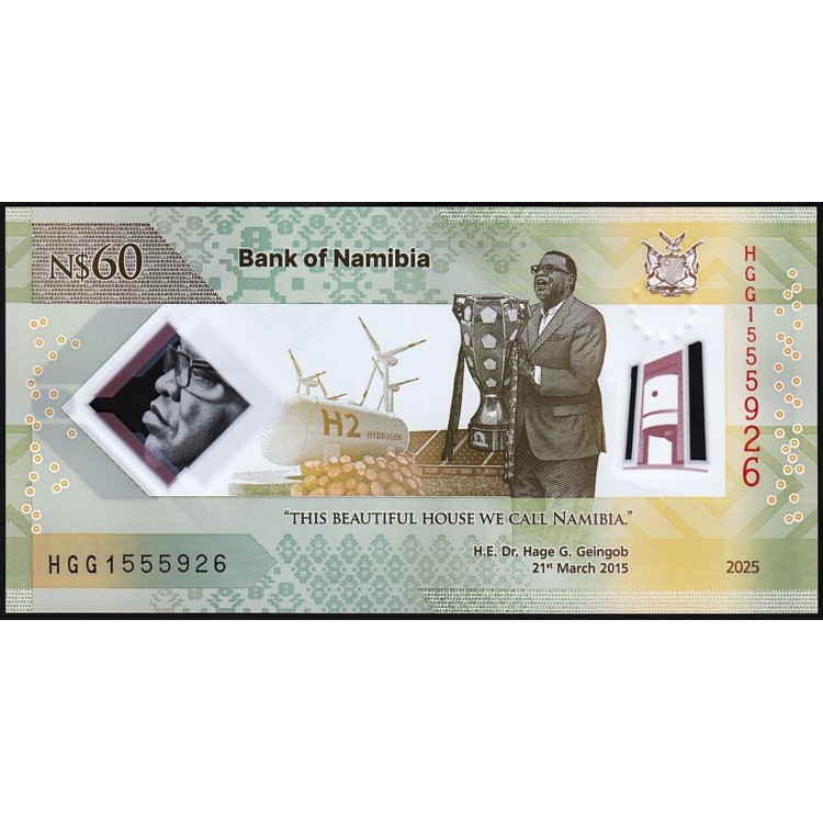 NAMİBİA 60 DOLAR 2025 POLYMER Banknot Ön ve Arka Yüz
