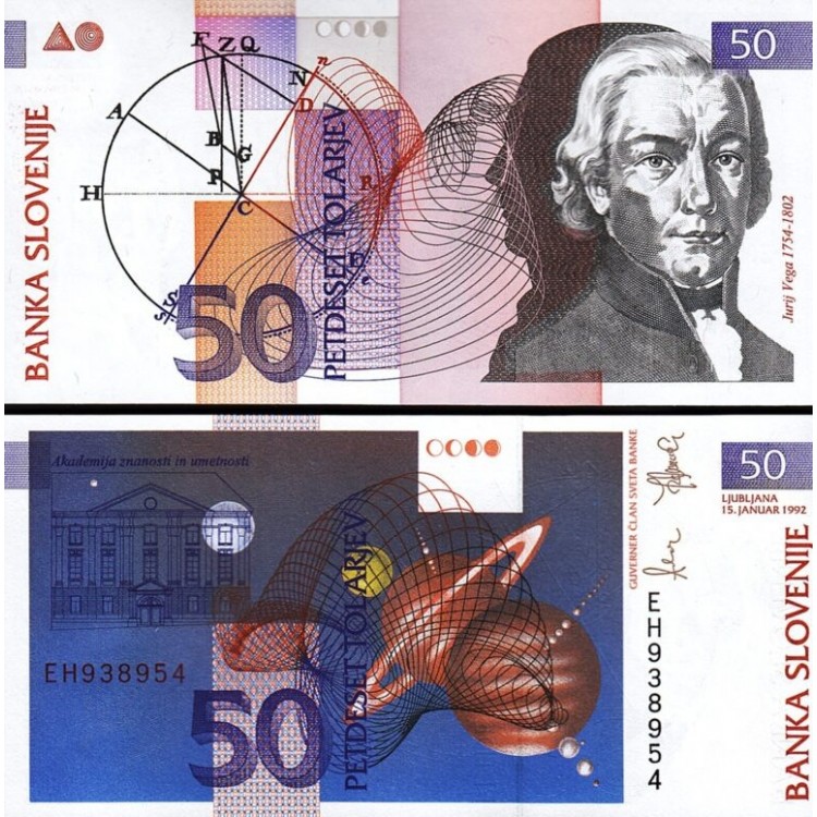 Slovenya 50 Tolarjev 1992 banknotu ön ve arka yüzü