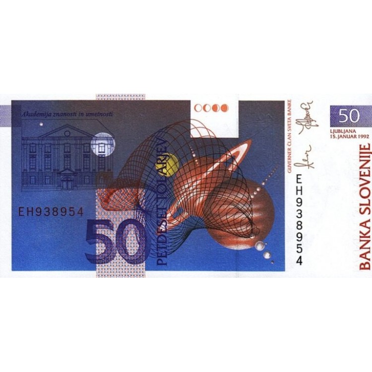 Slovenya 50 Tolarjev 1992 banknotu ön ve arka yüzü