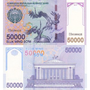 Özbekistan 50000 Som 2017 P#85 ÇİL/UNC Kağıt Para