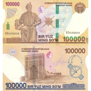 Özbekistan 100000 Som 2019 P#86 ÇİL/UNC Kağıt Para