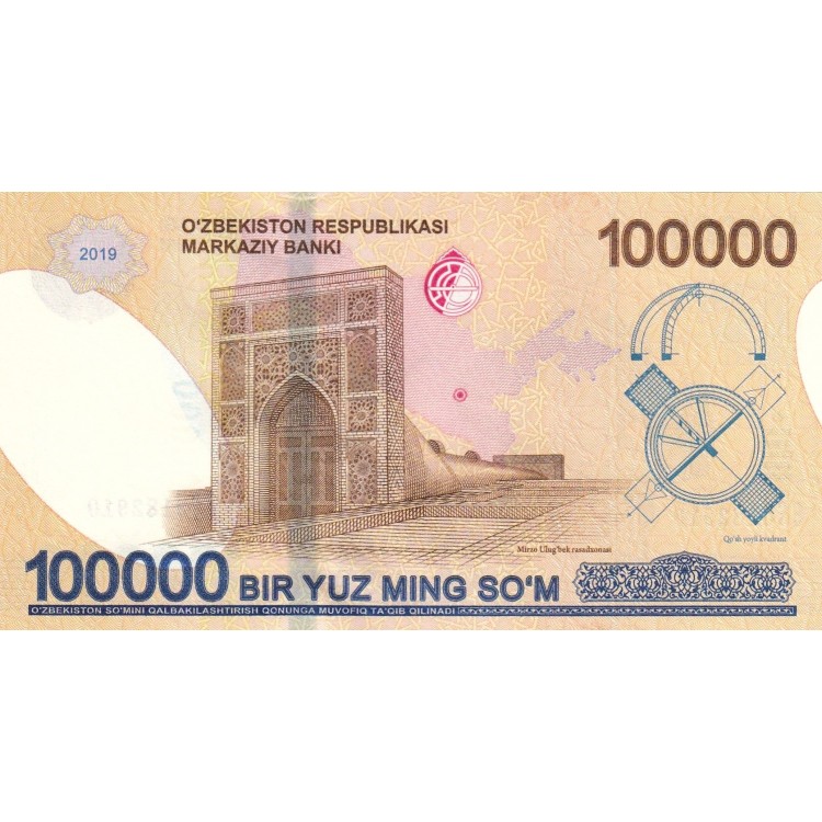 Özbekistan 100.000 Som 2019 P#86 ÇİL UNC kağıt banknot