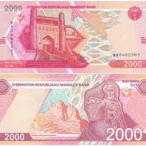 ÖZBEKİSTAN 2000 SOM 2021, P#87, ÇİL, ESKİ YABANCI KAĞIT PARA