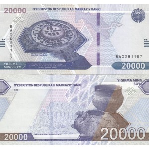 ÖZBEKİSTAN 20000 SOM 2021, P#90, ÇİL, ESKİ YABANCI KAĞIT PARA
