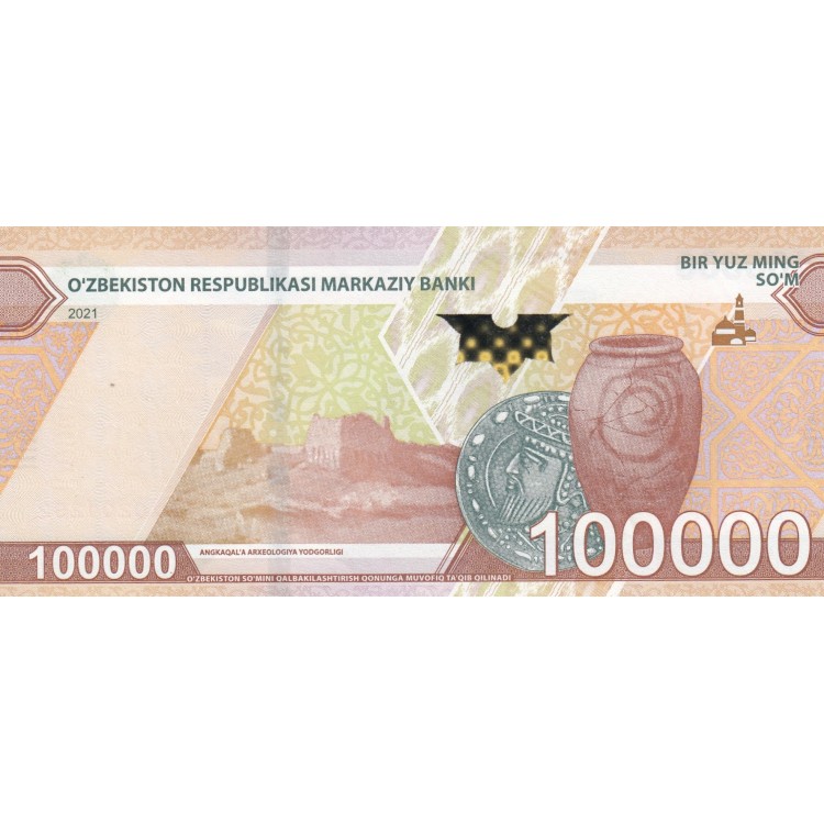 ÖZBEKİSTAN 100000 SOM 2021, P#92, ÇİL, ESKİ YABANCI KAĞIT PARA