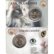 Ankara Kedisi 1 Lira 2015, Darphane Hatıra Bimetal Para, Hayvanlar Serisi, Renkli Kapamasında, Çil