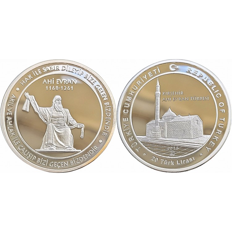 ANADOLU'YU AYDINLATANLAR SERİSİ NO:4, AHİ EVRAN 2019, DARPHANE HATIRA GÜMÜŞ PARA, SERTİFİKALI ANADOLU'YU AYDINLATANLAR SERİSİ NO:4, AHİ EVRAN 2019, DARPHANE HATIRA GÜMÜŞ PARA, SERTİFİKALI