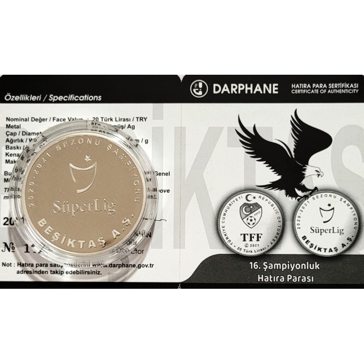 BEŞİKTAŞ 16.ŞAMPİYONLUK 2021, DARPHANE HATIRA GÜMÜŞ PARA, SERTİFİKALI BEŞİKTAŞ 16.ŞAMPİYONLUK 2021, DARPHANE HATIRA GÜMÜŞ PARA, SERTİFİKALI