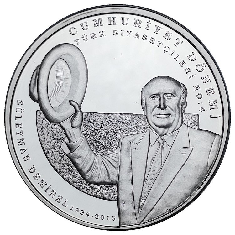 CUMHURİYET DÖNEMİ TÜRK SİYASETÇİLERİ NO:4, SÜLEYMAN DEMİREL 2024,  DARPHANE HATIRA GÜMÜŞ PARA, SERTİFİKALI