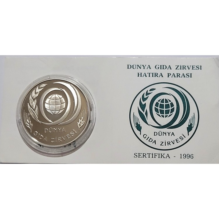 DÜNYA GIDA ZİRVESİ 1996, BAŞAK SOLDA, DARPHANE HATIRA GÜMÜŞ PARA, SERTİFİKALI