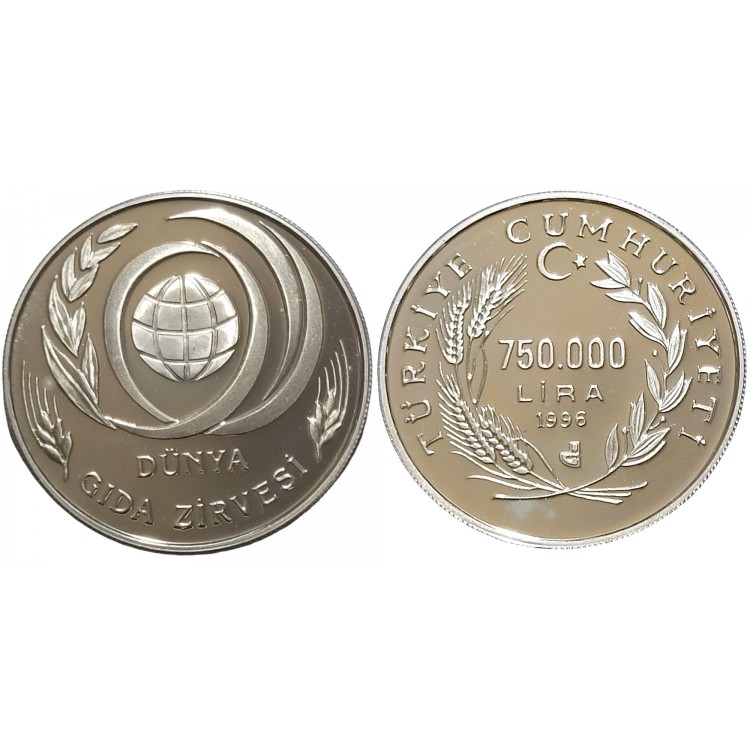 DÜNYA GIDA ZİRVESİ 1996, BAŞAK SOLDA, DARPHANE HATIRA GÜMÜŞ PARA, SERTİFİKALI