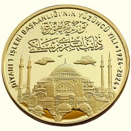 DİYANET İŞLERİ BAŞKANLIĞI'NIN 100. YILI 2024, DARPHANE HATIRA GÜMÜŞ ÜZERİ ALTIN KAPLAMA PARA .SERTİFİKALI