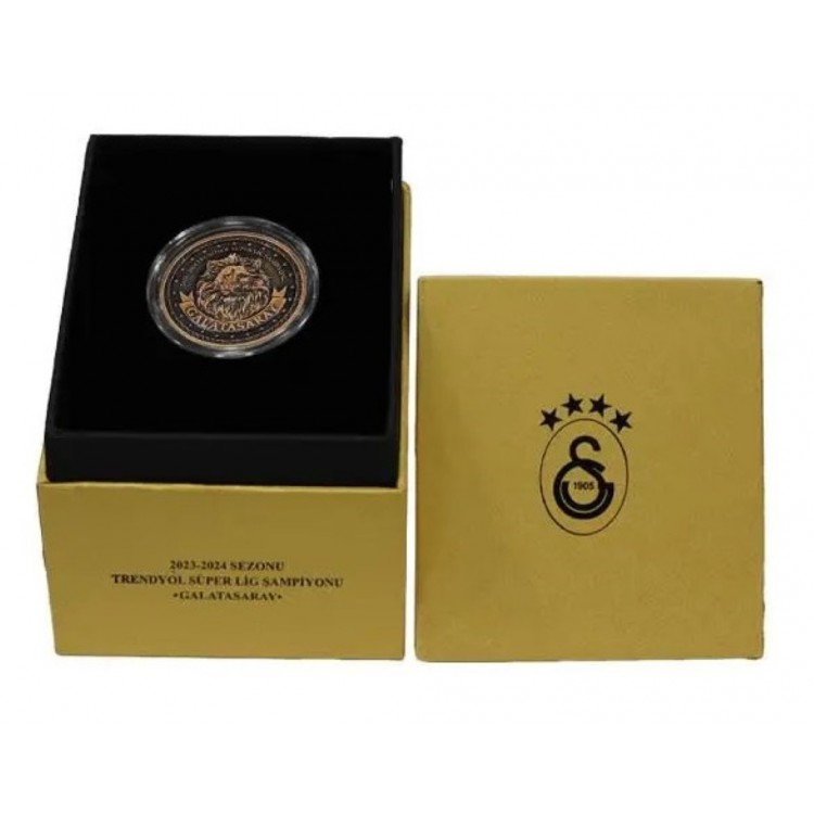 Galatasaray 2023-2024 Trendyol Süperlig Şampiyonu Bronz Hatıra Para, Çil, Sertifikalı Kutulu