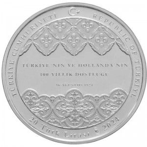 HOLLANDA İLE DOSTLUK ANTLAŞMASI'NIN 100. YIL DÖNÜMÜ, DARPHANE HATIRA GÜMÜŞ PARA .SERTİFİKALI