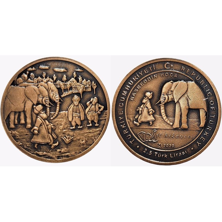 MASAL KAHRAMANLARI SERİSİ NO:6, NASREDDİN HOCA, FİL HİKAYESİ 2020, DARPHANE HATIRA BRONZ PARA, SERTİFİKALI MASAL KAHRAMANLARI SERİSİ NO:6, NASREDDİN HOCA, FİL HİKAYESİ 2020, DARPHANE HATIRA BRONZ PARA, SERTİFİKALI