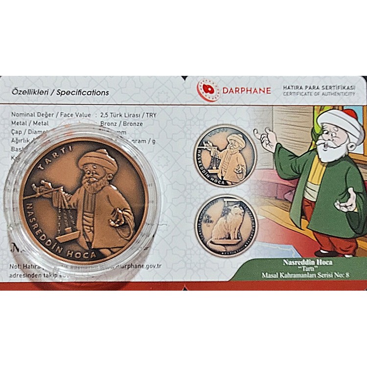 MASAL KAHRAMANLARI SERİSİ NO:8, NASREDDİN HOCA, TARTI 2024, DARPHANE HATIRA BRONZ PARA, SERTİFİKALI