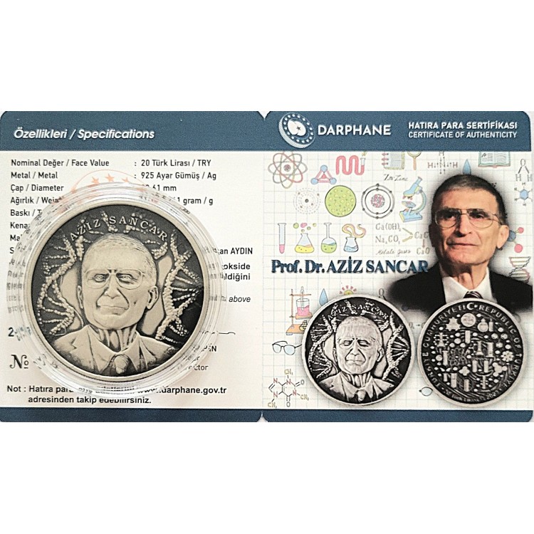 Prof. Dr. Aziz Sancar 2023 Darphane Hatıra Gümüş Para Sertifikalı