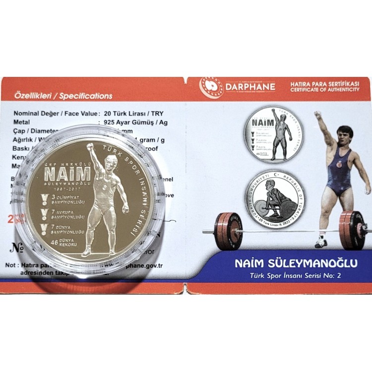 TÜRK SPOR İNSANLARI SERİSİ NO:2, NAİM SÜLEYMANOĞLU 2022, DARPHANE HATIRA GÜMÜŞ PARA, SERTİFİKALI TÜRK SPOR İNSANLARI SERİSİ NO:2, NAİM SÜLEYMANOĞLU 2022, DARPHANE HATIRA GÜMÜŞ PARA, SERTİFİKALI