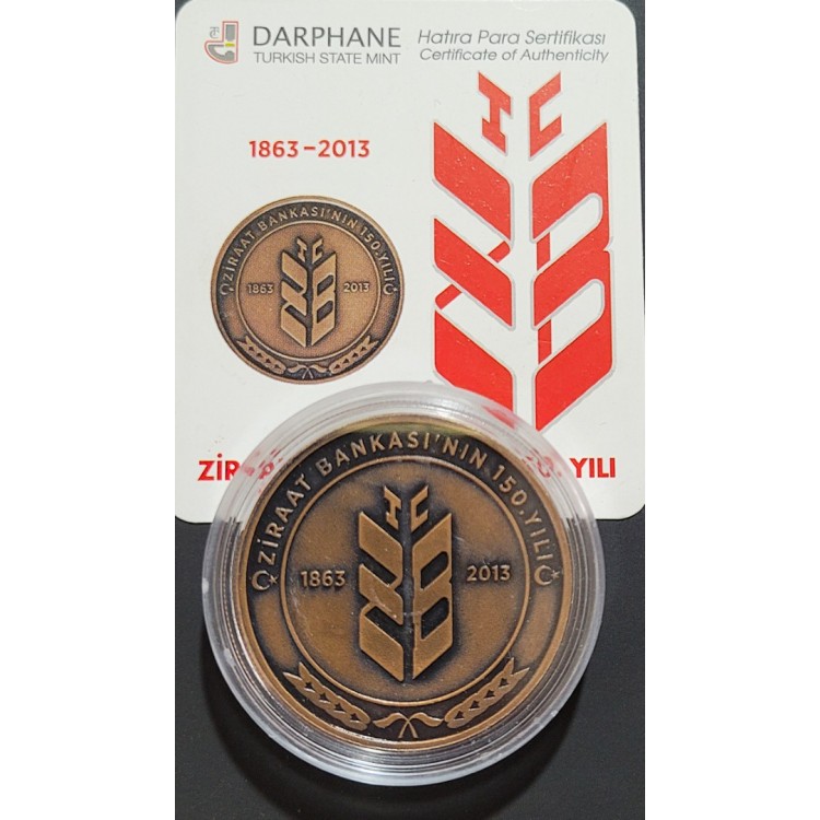 ZİRAAT BANKASI'NIN 150. YILI 2013, DARPHANE HATIRA BRONZ PARA, SERTİFİKALI ZİRAAT BANKASI'NIN 150. YILI 2013, DARPHANE HATIRA BRONZ PARA, SERTİFİKALI