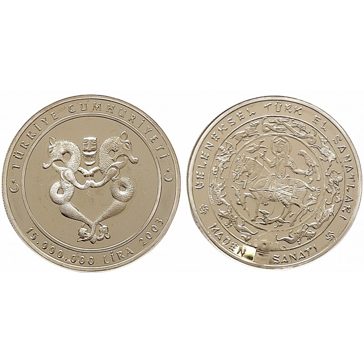 GELENEKSEL TÜRK EL SANATLARI NO:2, MADEN SANATI 2003, DARPHANE HATIRA GÜMÜŞ PARA, SERTİFİKALI GELENEKSEL TÜRK EL SANATLARI NO:2, MADEN SANATI 2003, DARPHANE HATIRA GÜMÜŞ PARA, SERTİFİKALI