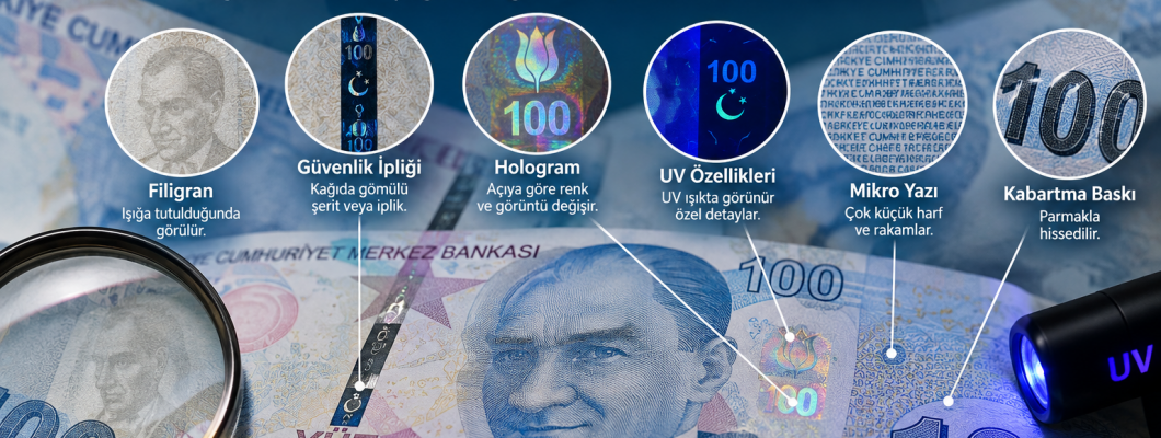 Banknotlarda Güvenlik Özellikleri Nelerdir? Filigran, Güvenlik İpliği, Hologram ve UV Özellikleri Banknotlarda Güvenlik Özellikleri Nelerdir? Filigran, Güvenlik İpliği, Hologram ve UV Özellikleri