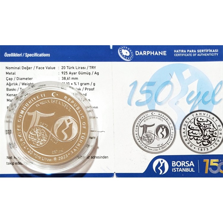 BORSA İSTANBUL 150.YIL 2023, DARPHANE HATIRA GÜMÜŞ PARA, SERTİFİKALI BORSA İSTANBUL 150.YIL 2023, DARPHANE HATIRA GÜMÜŞ PARA, SERTİFİKALI