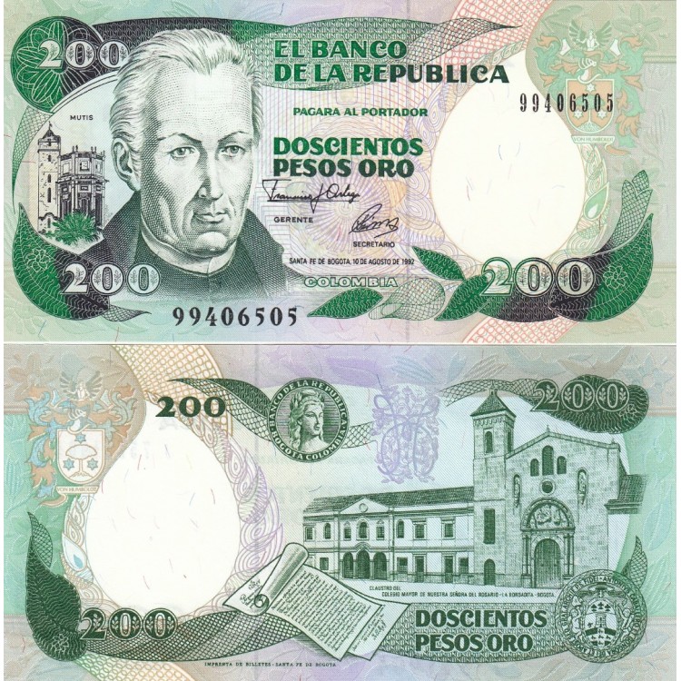 KOLOMBİYA 200 PESO 1992, P#429a, ÇİL, ESKİ YABANCI KAĞIT PARA