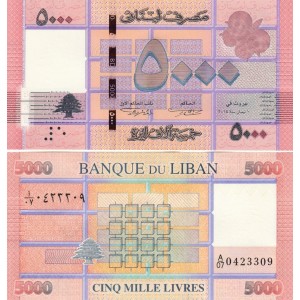 LÜBNAN 5000 LİVRE 2014, P#91b, ÇİL, ESKİ YABANCI KAĞIT PARA 