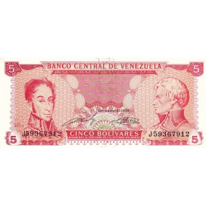 VENEZUELA 5 BOLİVAR 1989, P#70b, ÇİL, ESKİ YABANCI KAĞIT PARA