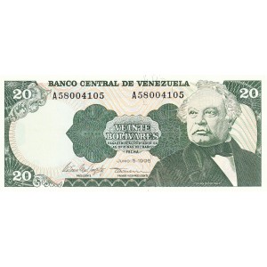 VENEZUELA 20 BOLİVAR 1995, P#63e, ÇİL, ESKİ YABANCI KAĞIT PARA