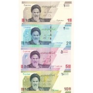 İRAN 1-2-5-10 TOMAN, 4 LÜ İRAN SET, YABANCI KAĞIT PARA "ÇİL"