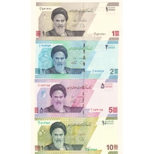 İRAN 1-2-5-10 TOMAN, 4 LÜ İRAN SET, YABANCI KAĞIT PARA "ÇİL"