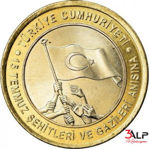 15 Temmuz 2016 Demokrasi ve Millî Birlik Günü – 1 Lira 2016 Hatıra Parası (ÇİL / UNC, Bi Metal)