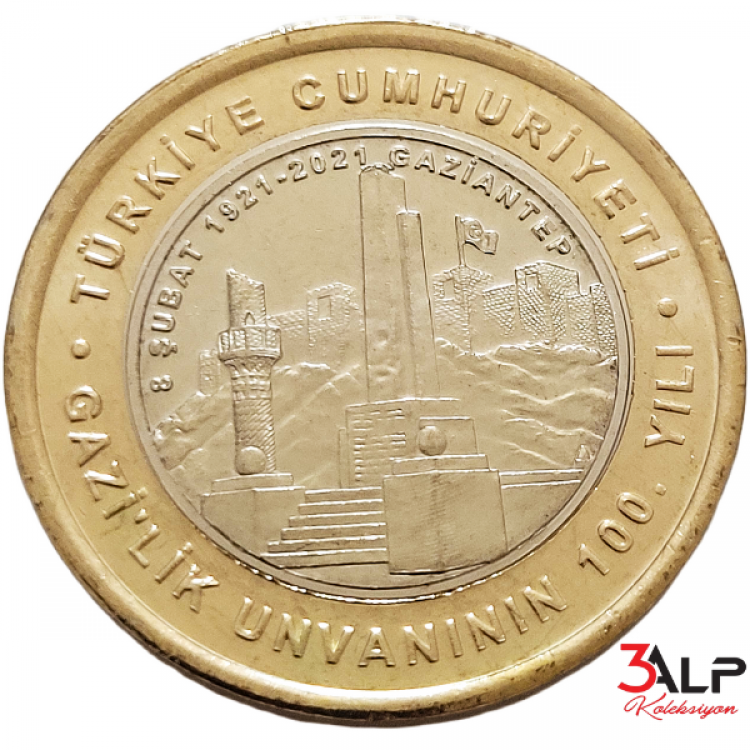 Antep’e Gazilik Ünvanının Verilişinin 100. Yılı 1 Lira 2021 ÇİL / UNC bi metal 1 TL hatıra para görseli – 3Alp Koleksiyon