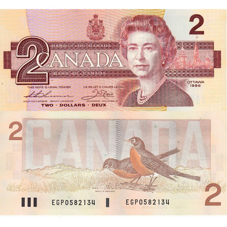 Kanada 2 Dolar 1986 P#94a Kağıt Para