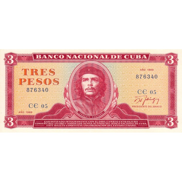 Küba 3 Pesos 1989 P#107b Kağıt Para