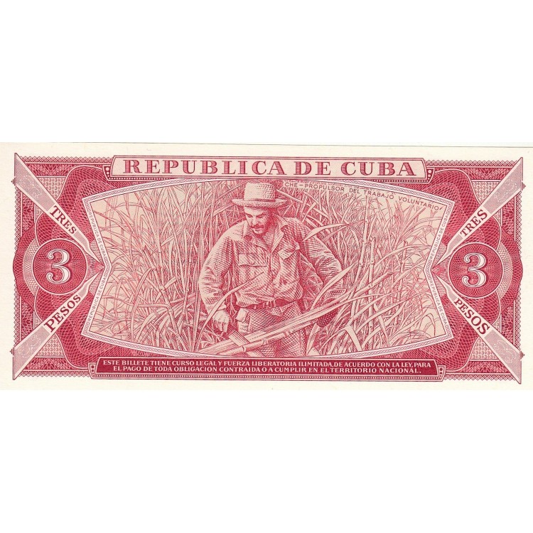 Küba 3 Pesos 1989 P#107b Kağıt Para