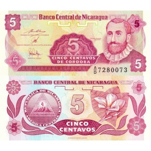 Nikaragua 5 Centavos 1991 P#168b ÇİL/UNC Kağıt Para