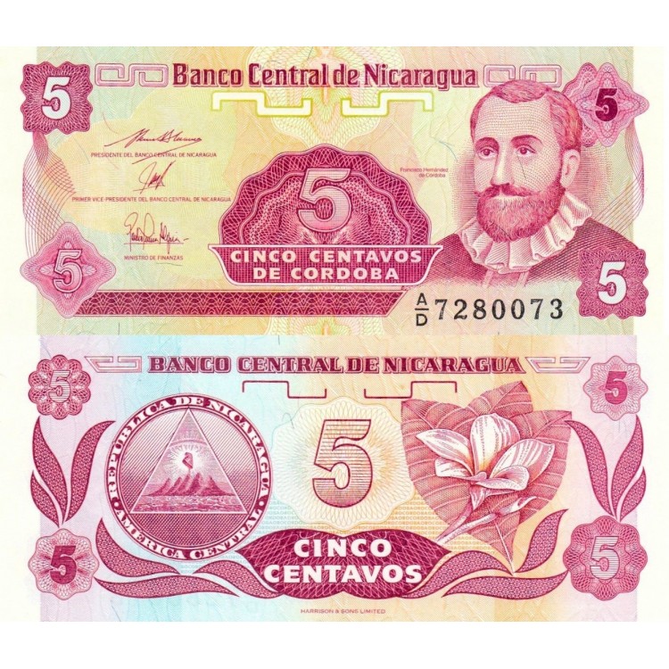 Nikaragua 5 Centavos 1991 P#168b ÇİL UNC kağıt para