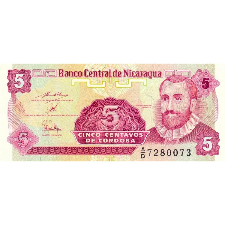 Nikaragua 5 Centavos 1991 P#168b ÇİL UNC kağıt para