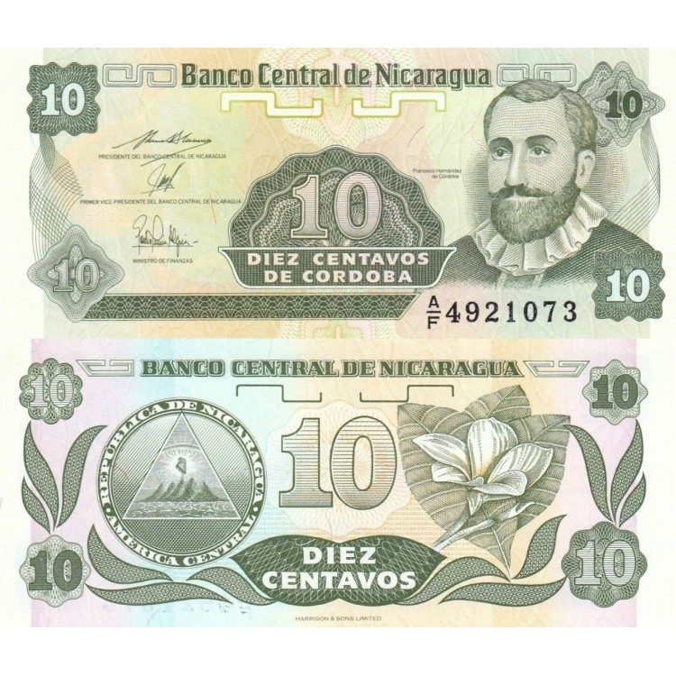 Nikaragua 10 Centavos 1991 P#169b ÇİL UNC kağıt para