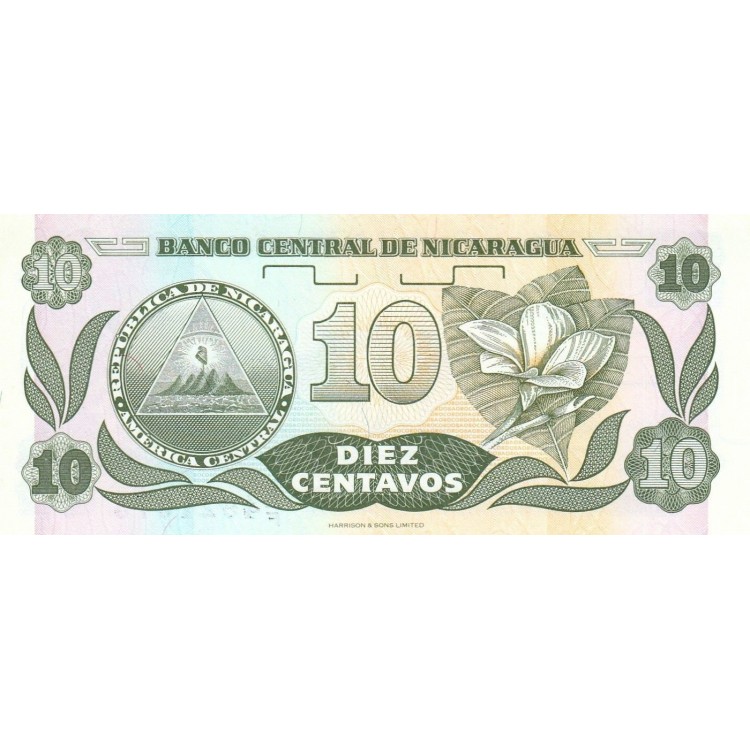 Nikaragua 10 Centavos 1991 P#169b ÇİL UNC kağıt para