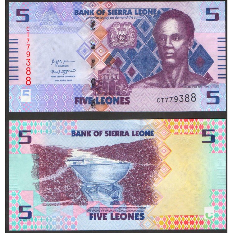 SİERRA LEONE 1-2-5-10-20 LEONES 2022, 5 Lİ TAM SET, ÇİL, ESKİ YABANCI KAĞIT PARA